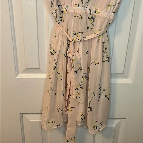 Express Baby Pink Mini Dress Tie Waist Flutter Sleeves Floral Keyhole Size S - Picture 4 of 6